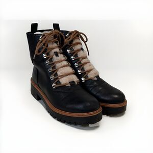 Nine West Women's 8 Black Ivani Sherpa Lace-up Combat Boots